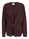 Isabel Marant Bordeaux V-neck Sweater With Ring Detail At The Waist In Fabric Woman In Black