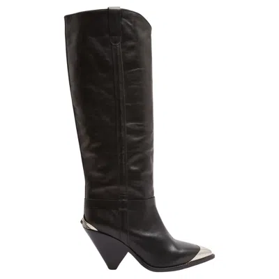 Pre-owned Isabel Marant Bottes Lamsy Noir Eu37 Black Leather Cowboy Boots Uk4 Us6.