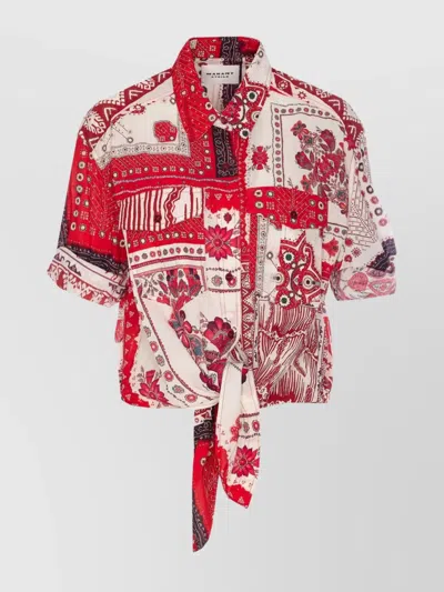 Isabel Marant Bow Waist Patchwork Top In Red