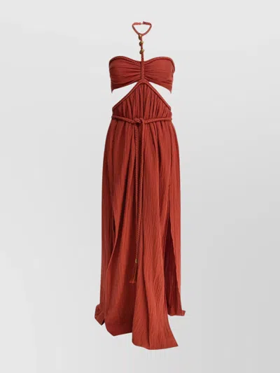 Isabel Marant Braided Cut-out Halter Maxi Pleated Side Slit In Red