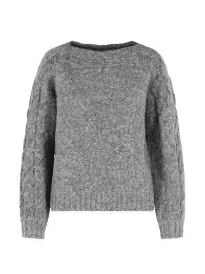 Isabel Marant Ponara Virgin Wool Blend Cable Sweater In Gray