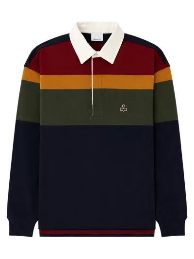 Isabel Marant Brandon Long-sleeve Striped Cotton Polo Shirt In Multi