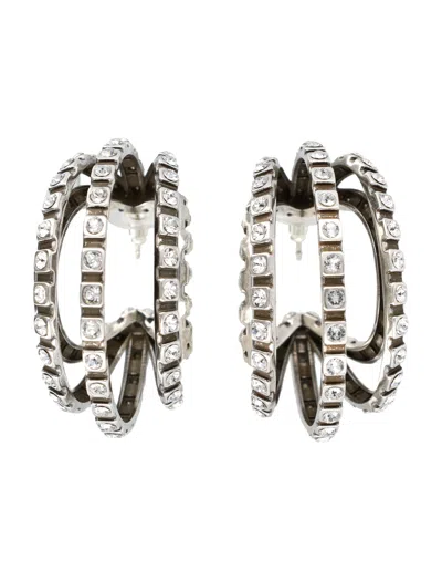 Isabel Marant Silver Crystal Hoop Earrings In Metallic