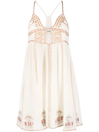 Isabel Marant Bretty Cutout Embroidered Cotton-blend Mini Dress In Naturfarben