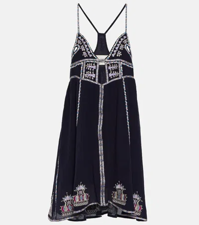 Isabel Marant Bretty Embroidered Cotton And Silk Minidress In Navy