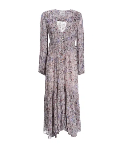 Isabel Marant Briane Printed Long-sleeve Maxi Dress In Purple