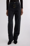 Isabel Marant Brinley Leash Clip Cotton & Hemp Straight Leg Jeans In Black
