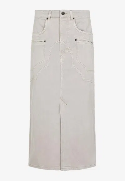 Isabel Marant Britt Midi Denim Skirt In White