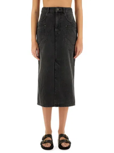 Isabel Marant Gray Tilauria Denim Midi Skirt In 02fk Faded Black