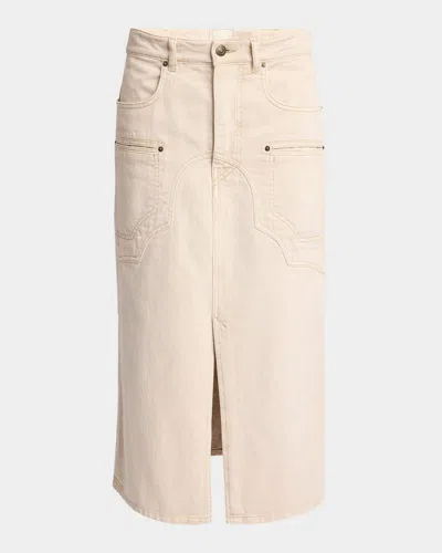 Isabel Marant Britt Western Denim Slit Midi Skirt In Ecru