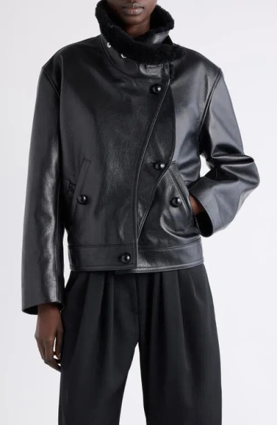 Isabel Marant Briyana Leather Moto Jacket With Faux Fur Trim In Black