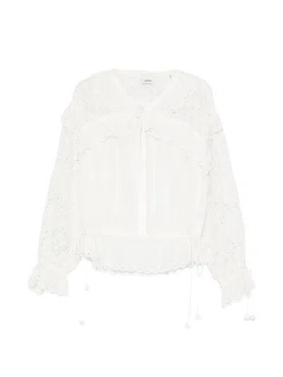 Isabel Marant Broderie-anglaise Drawstring Blouse In White