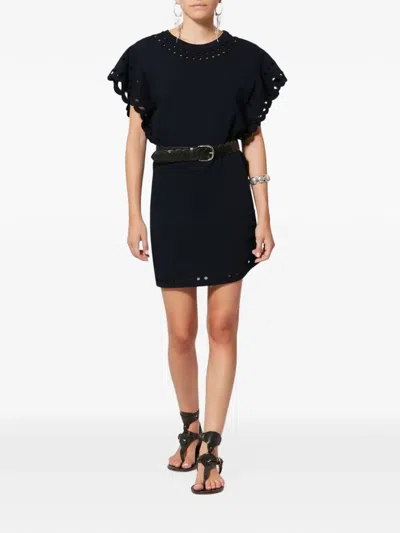 Isabel Marant Broderie-anglaise Ruffled-sleeve Mini Dress In Black