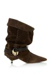 Isabel Marant Edrika Suede Harness Slouchy Booties In Green