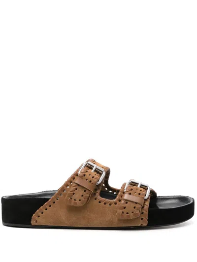 Isabel Marant Lennyo Leather-trimmed Suede Slides In Brown