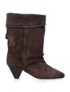 Isabel Marant Dalby Draped Suede Ankle Boots With Pointed Toe And Cone Heel In Brown