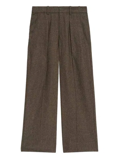 Isabel Marant Brown Wide-leg Trousers With Vertical Pinstripes