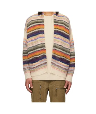 Isabel Marant Brushed Knit Mohair-blend Cardigan. Intarsia Stripes Throughout. In 90mu Multi