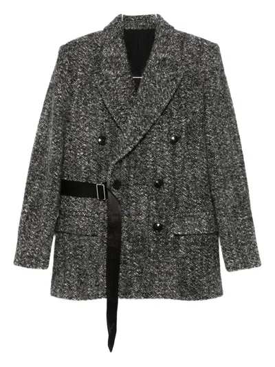 Isabel Marant Buckle-detail Buttoned Tweed Jacket In Gray
