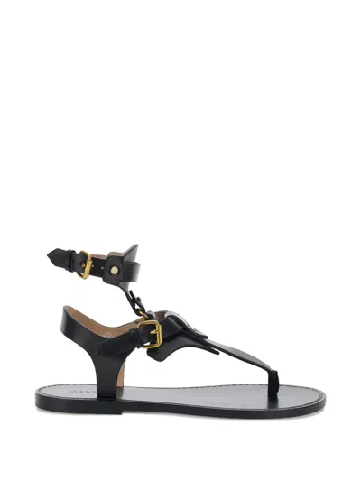 Isabel Marant Eveen Flat Leather Thong Sandals In Black
