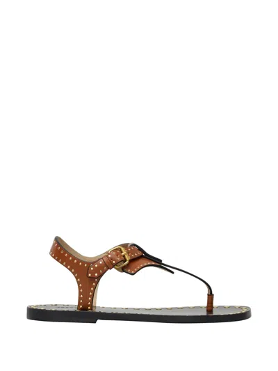 Isabel Marant Joonya Studded Open Toe Flat Sandals In Brown