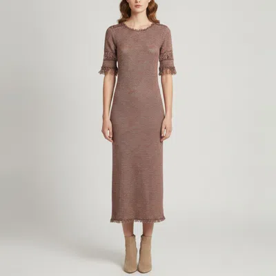 Pre-owned Isabel Marant Burgundy Boucle Knit Fringed Maxi Dress M