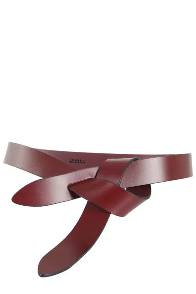 Isabel Marant Burgundy Leather Belt With Unique Knot Design In White