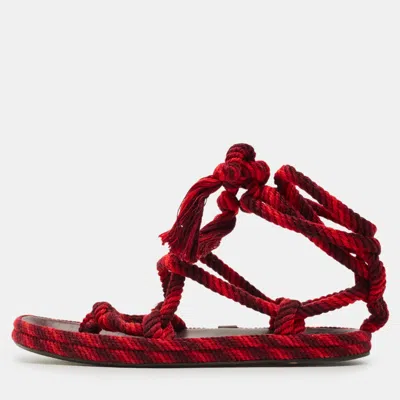 Pre-owned Isabel Marant Burgundy/red Knit Fabric Erol Ankle Wrap Sandals Size 39