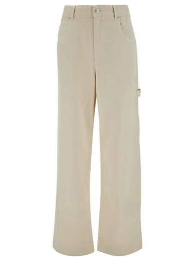 Isabel Marant 'bymara' Beige Five-pocket Jeans With Logo Patch In Cotton Blend Denim Woman