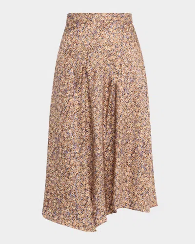 Isabel Marant Cacia Floral Silk Jacquard Asymmetric Midi Skirt In Brown