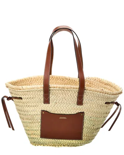 Isabel Marant Cadix Raffia & Leather Tote In Beige