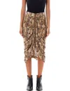 Isabel Marant Snake Print Midi Skirt With Textured Detail In Beige