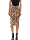 Isabel Marant Snake Print Midi Skirt With Textured Detail In Beige
