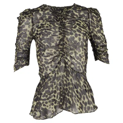 Isabel Marant Caja Ruched Blouse In Animal Print Viscose In Black