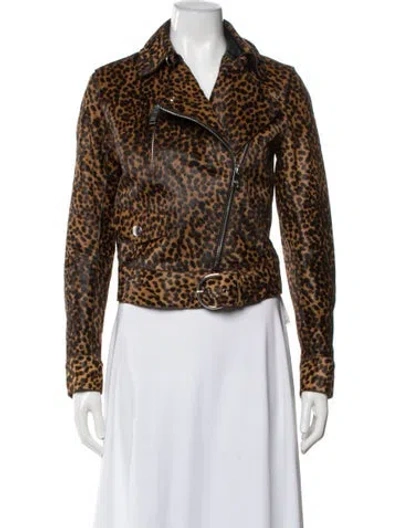Pre-owned Isabel Marant Calf Leather Animal Print Biker Jacket W/ Tags In Brown