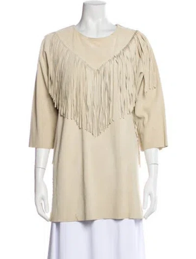Pre-owned Isabel Marant Calf Leather Crew Neck Top In Neutral