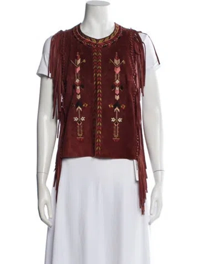 Pre-owned Isabel Marant Calf Leather Graphic Print Vest In Red