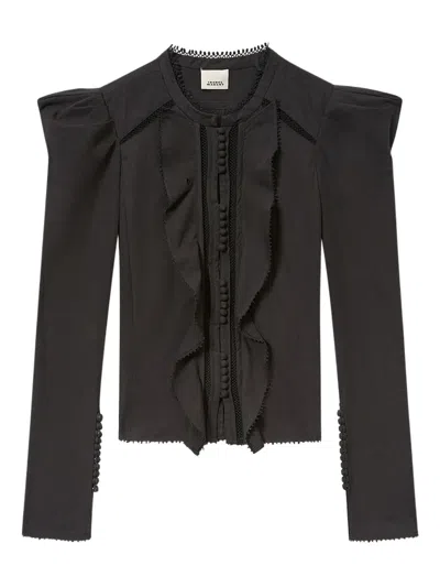 Isabel Marant Calina Ruffled Buttoned Shirt In Black