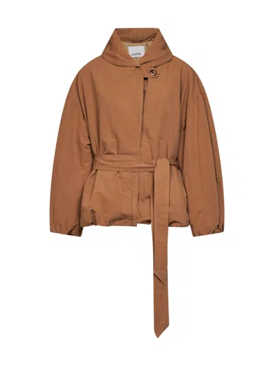 Isabel Marant Camel Textured Gabardine Volinda Belted Coat In Brown