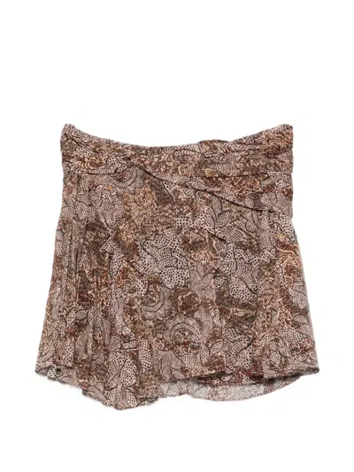 Isabel Marant Camia Mini Skirt Asymmetric Hem Floral In Brown