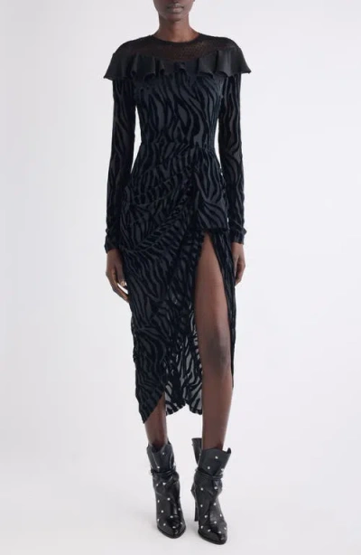 Isabel Marant Camy Long Sleeve Mixed Media Dress In Black