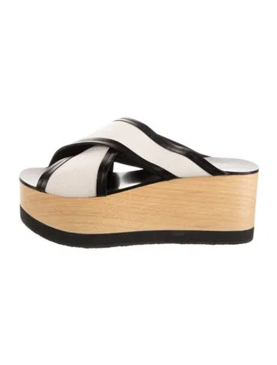 Pre-owned Isabel Marant Canvas Leather Trim Embellishment Slides In Black/neutrals