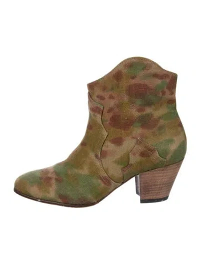Pre-owned Isabel Marant Canvas Printed Western Boots In Green