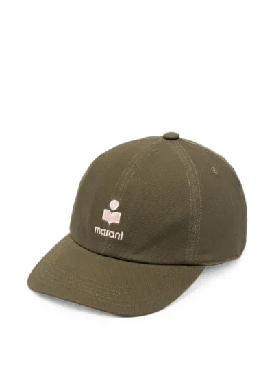 Isabel Marant Cappellino In Cotone Con Logo Ricamato  In Green
