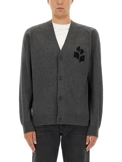 Isabel Marant Logo-intarsia Cardigan In Gray