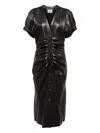 Isabel Marant Carly Button-up Ruched Leather Midi Dress In Black