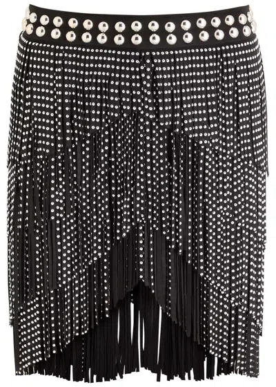 Isabel Marant Carmelia Studded Fringe Asymmetric Mini Skirt In Black