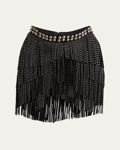 ISABEL MARANT CARMELIA STUDDED FRINGE ASYMMETRIC MINI SKIRT