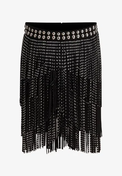 ISABEL MARANT CARMELIA STUDDED FRINGED MINI SKIRT
