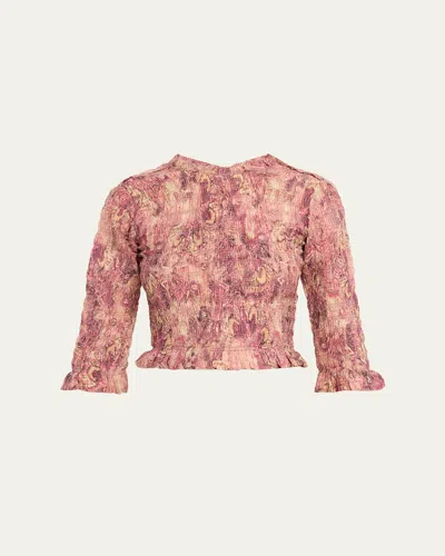Isabel Marant Carola Smocked Silk Charmeuse Crop Top In Pink